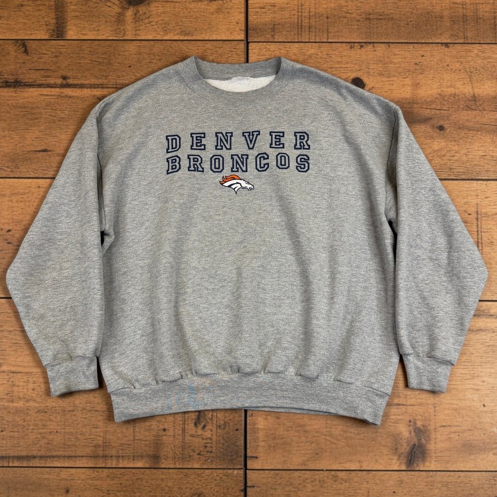 Denver Broncos Sweatshirt Mens XL Gray Crewneck Football Graphic Pullover